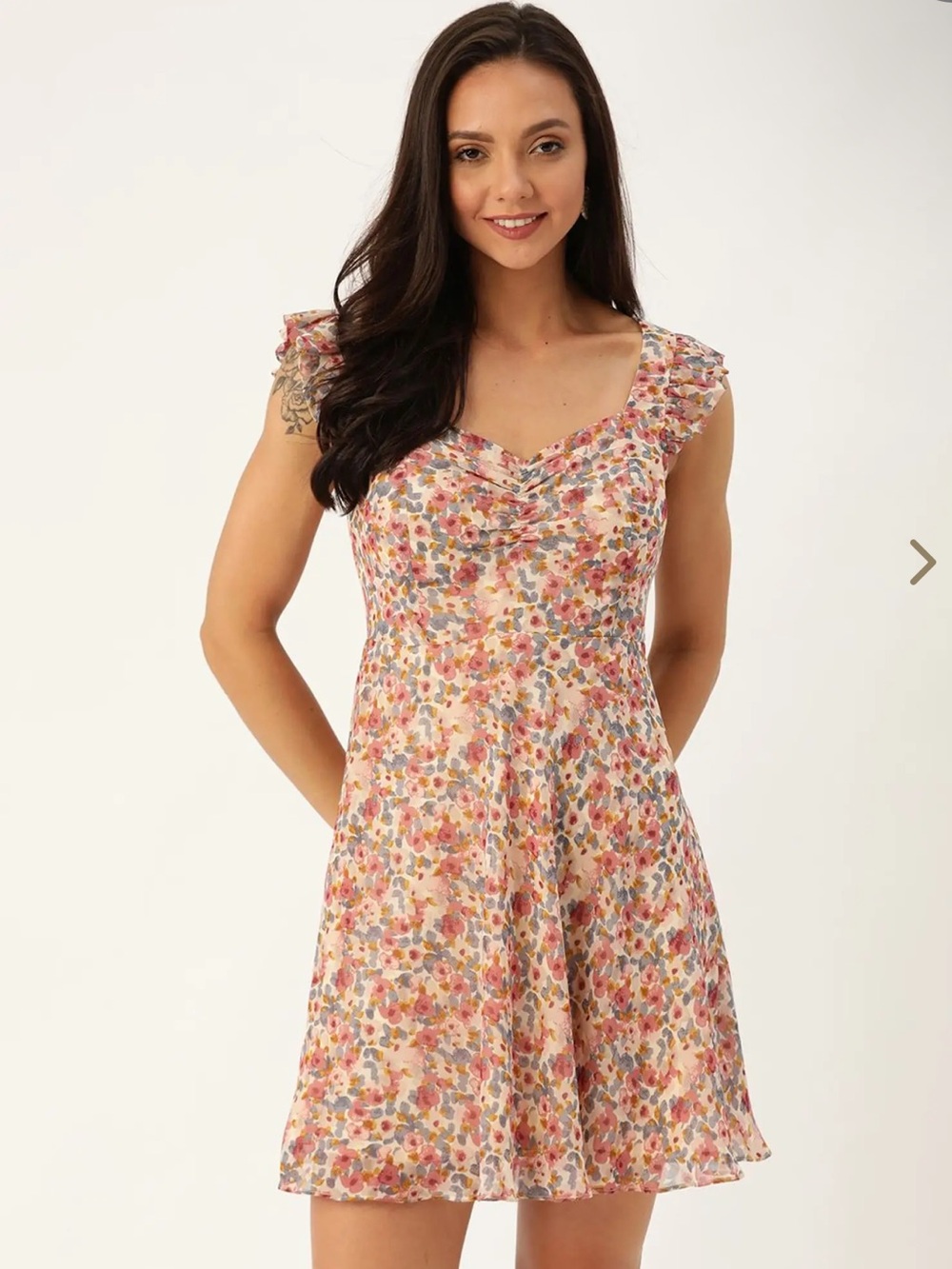 Sweetheart Floral Mini Dress in Pink Multi